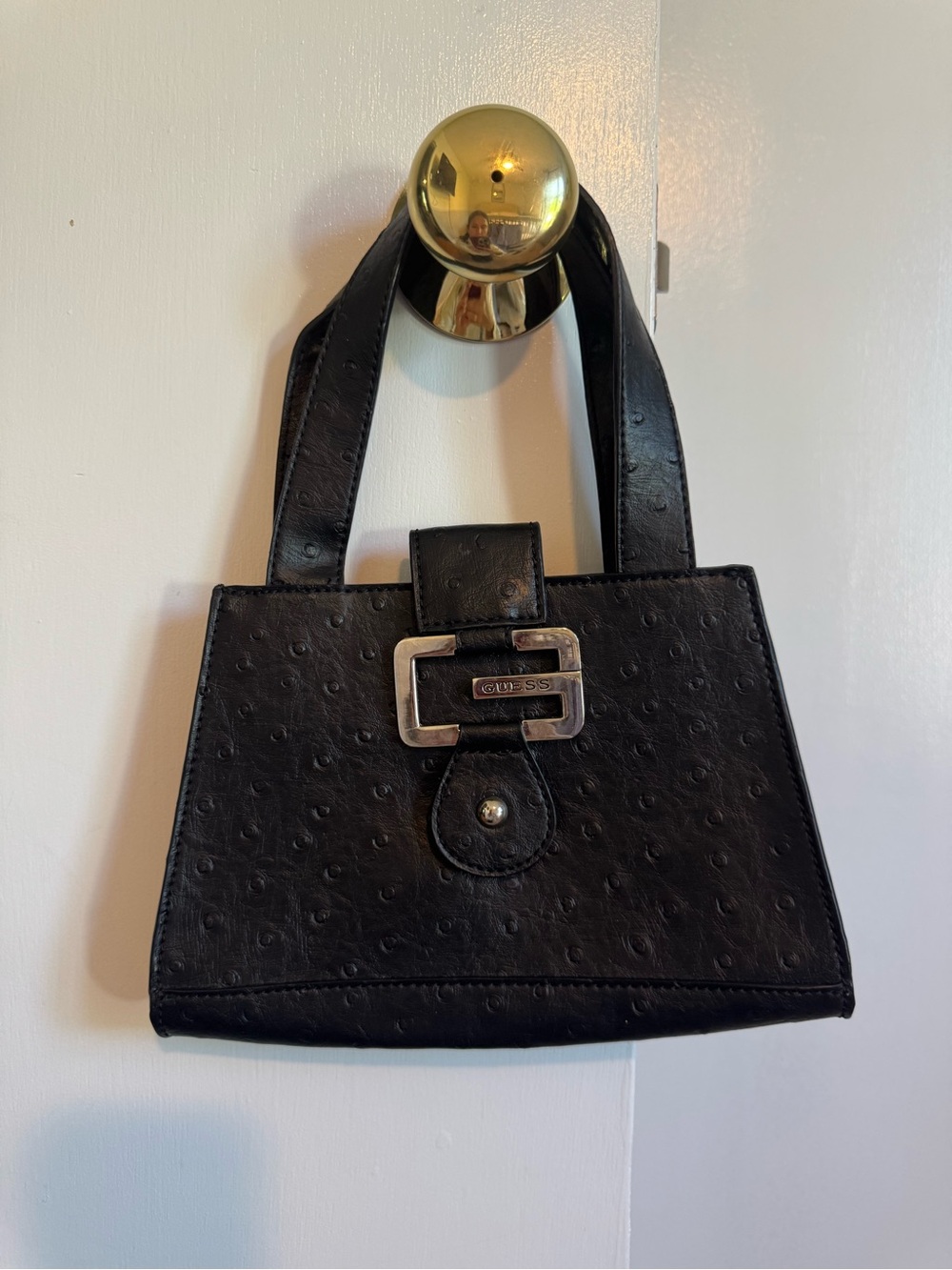 Vintage GUESS Black Textured Top-Handle Bag